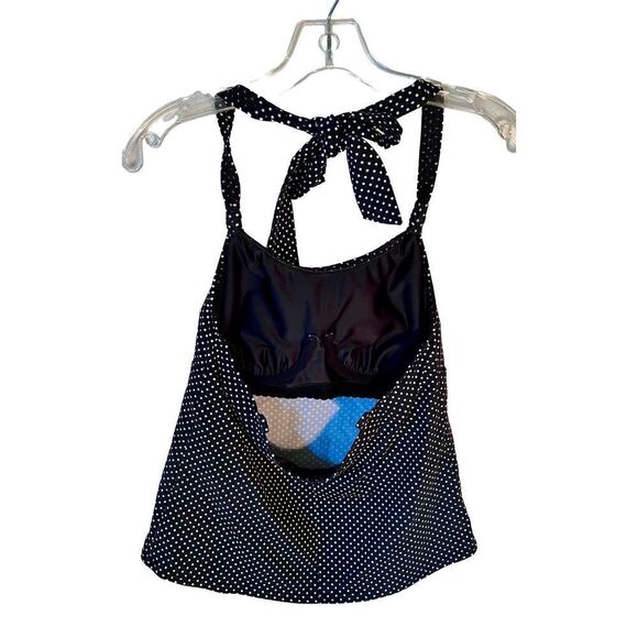 Land’s End Halter Tankini Top Bathing Suit Black White Polka Dot Women’s Size 8 - Picture 2 of 10